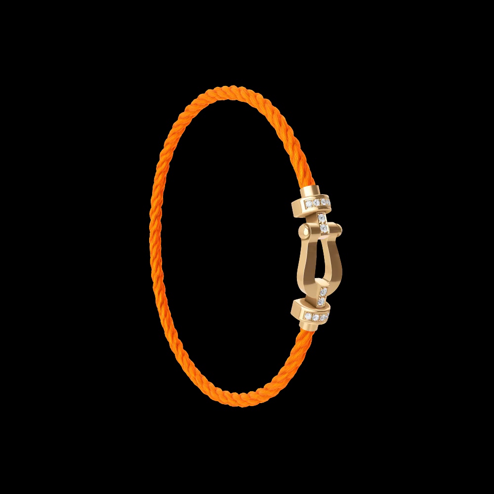 Bracelet FRED Force 10 moyen modèle or rose et diamants sur câble orange